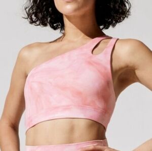 Carbon38 One Shoulder Pink White Watercolor Tie-dye Sports Bra One Shoulder, Med